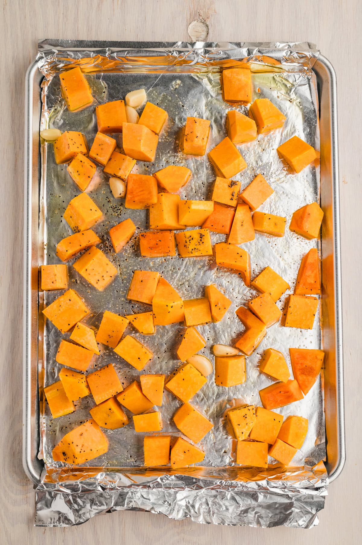 Vegetables on tin foil. 