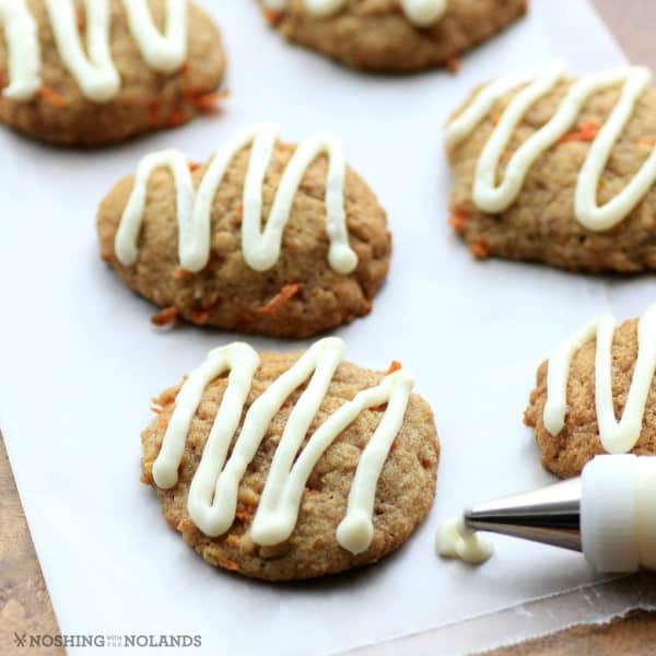 Carrot cake cookies with a squiggle of icing. 