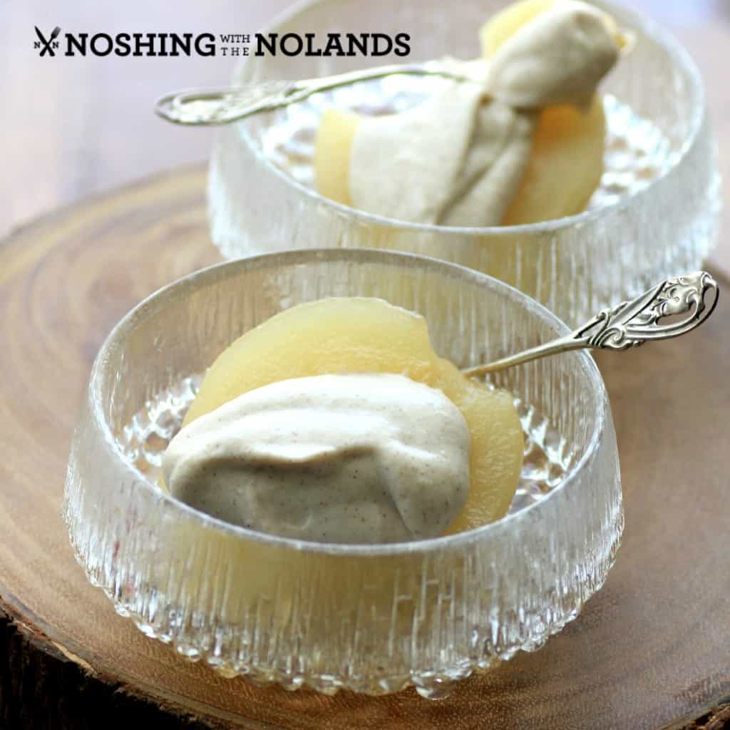 White Wine Poached Pears with Cinnamon Mascarpone by Noshing With The Nolands