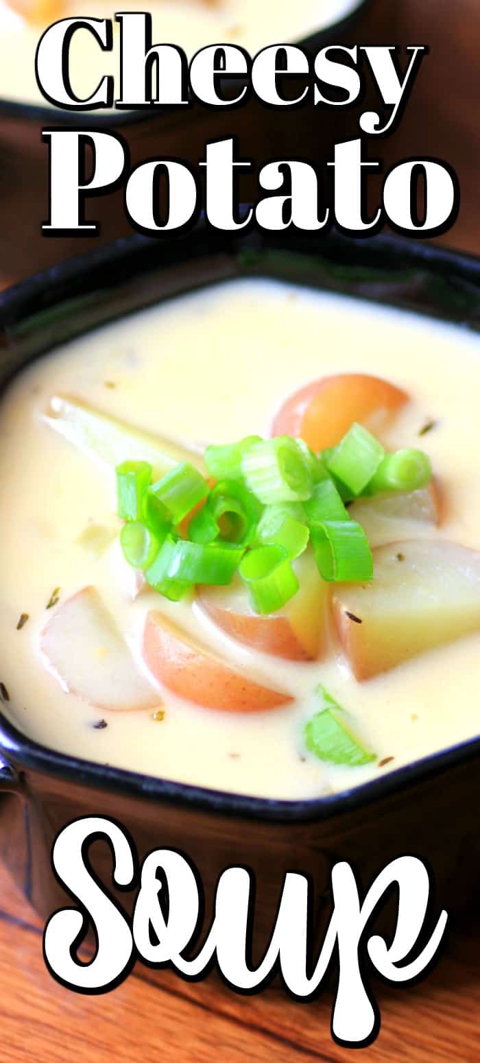 You can make this easy Cheesy Potato Soup for any night of the week and get rave reviews from your family. It is a quick and easy meal made in 20 minutes!! #potatosoup #cheesysoup