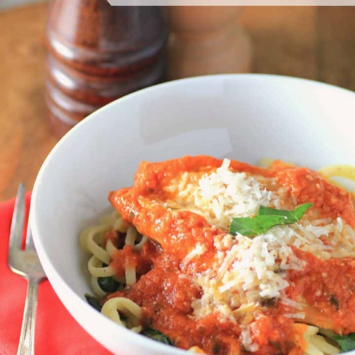 Chicken Parmesan with Basil Linguine