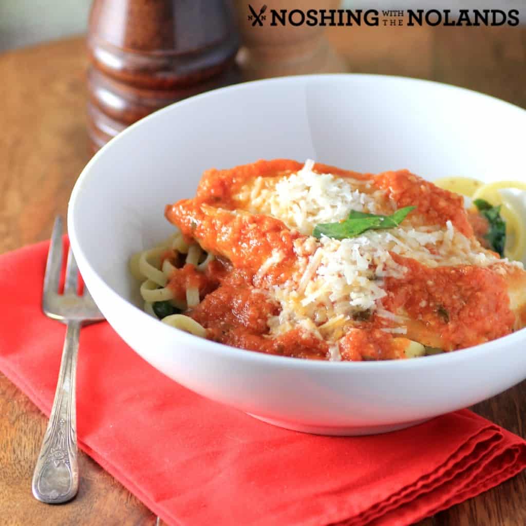 Chicken Parmesan with Basil Linguine by Noshing With The Nolands 