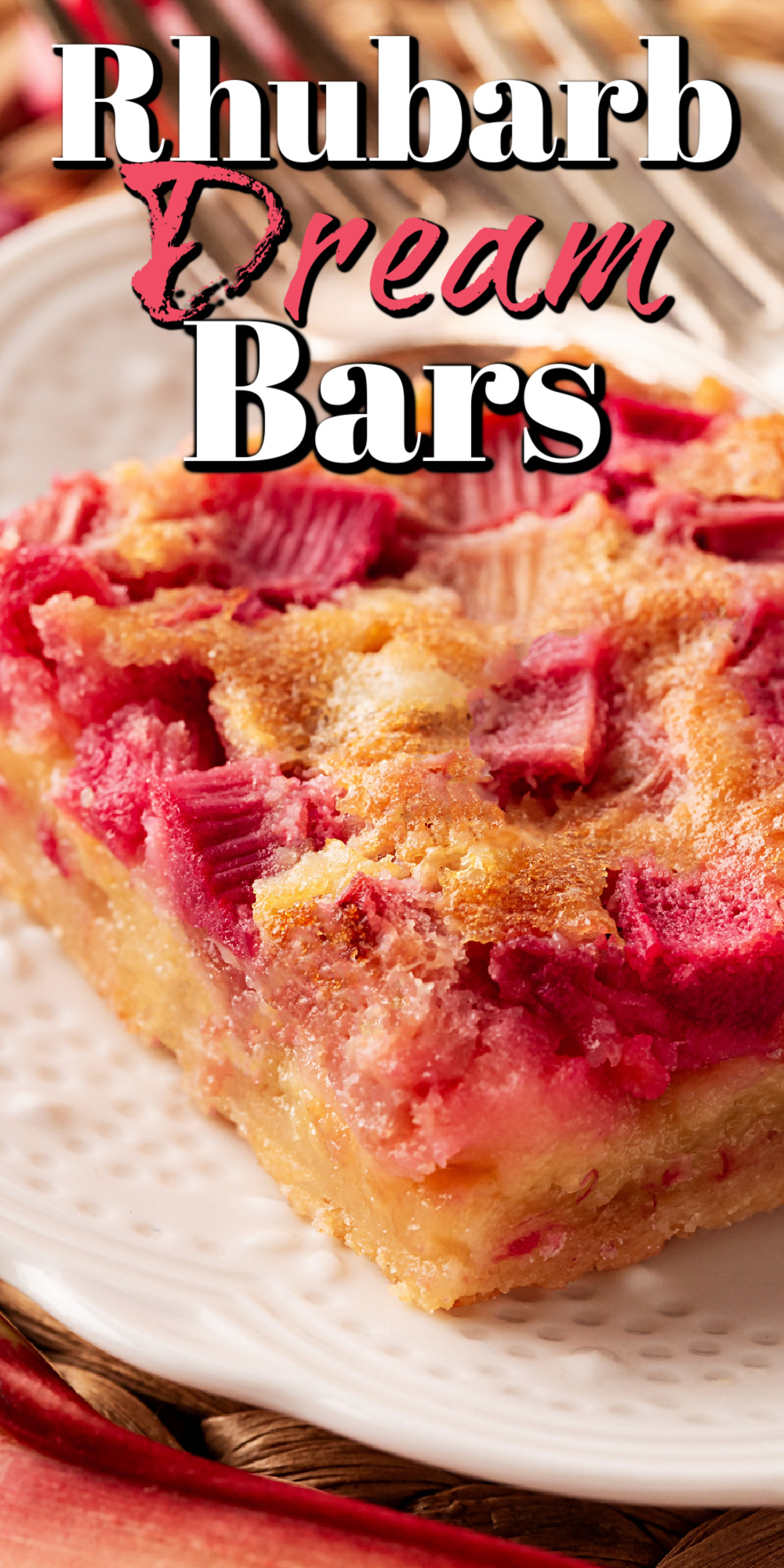 Rhubarb Dream Bars are the perfect rhubarb lover's treat! They are rich and gooey, tart and sweet and make for an exquisite dessert with little effort. Rhubarb Dream Bars Pin.