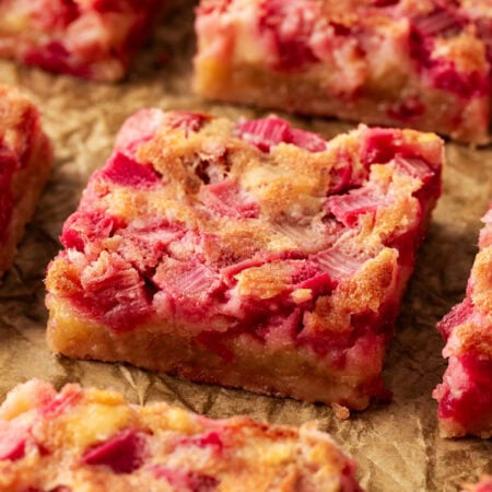 Rows of Rhubarb Dream Bars.