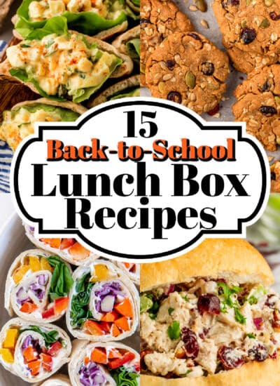 Collage of four recipes for the the lunch box roundup.