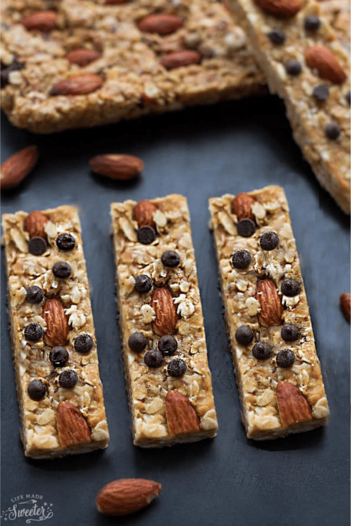 No Bake Granola Bars cut and on a tray from above.