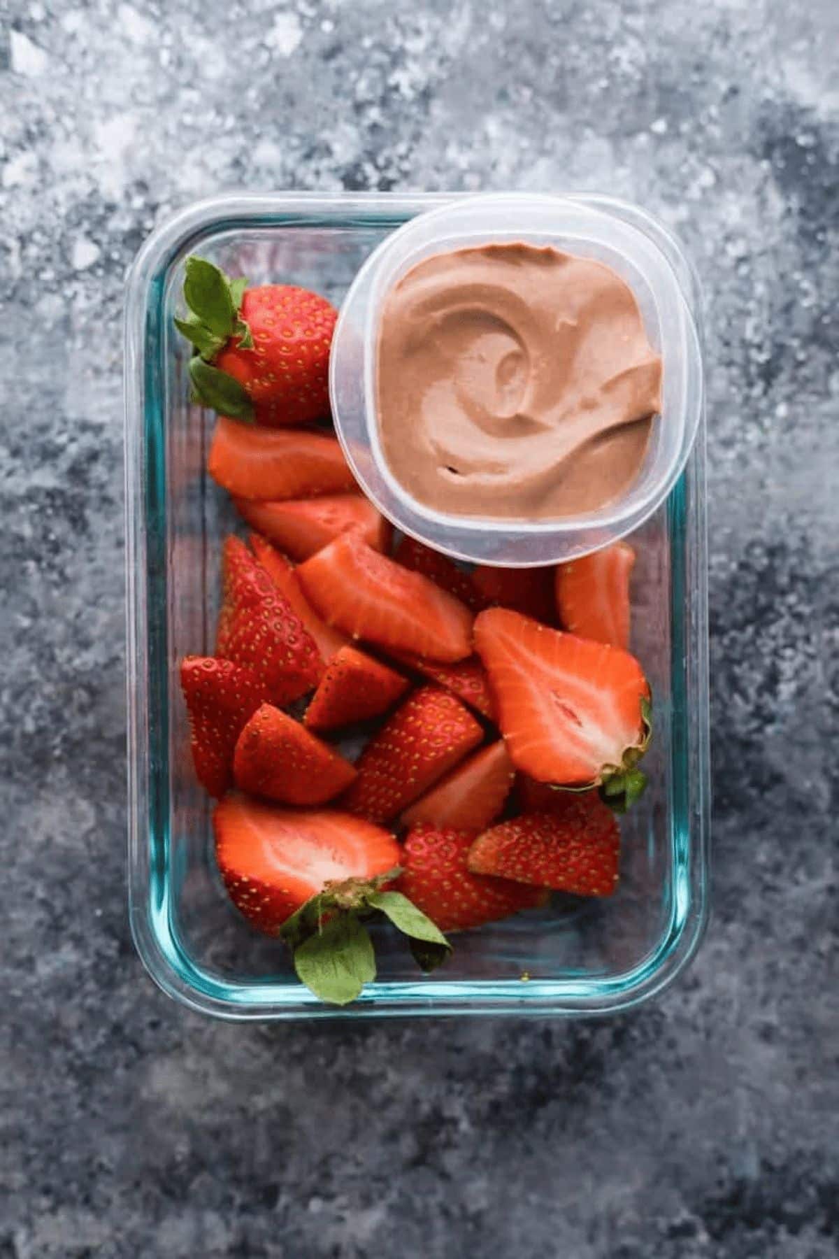 Greek Yogurt Fruit Drip served with Strawberries.