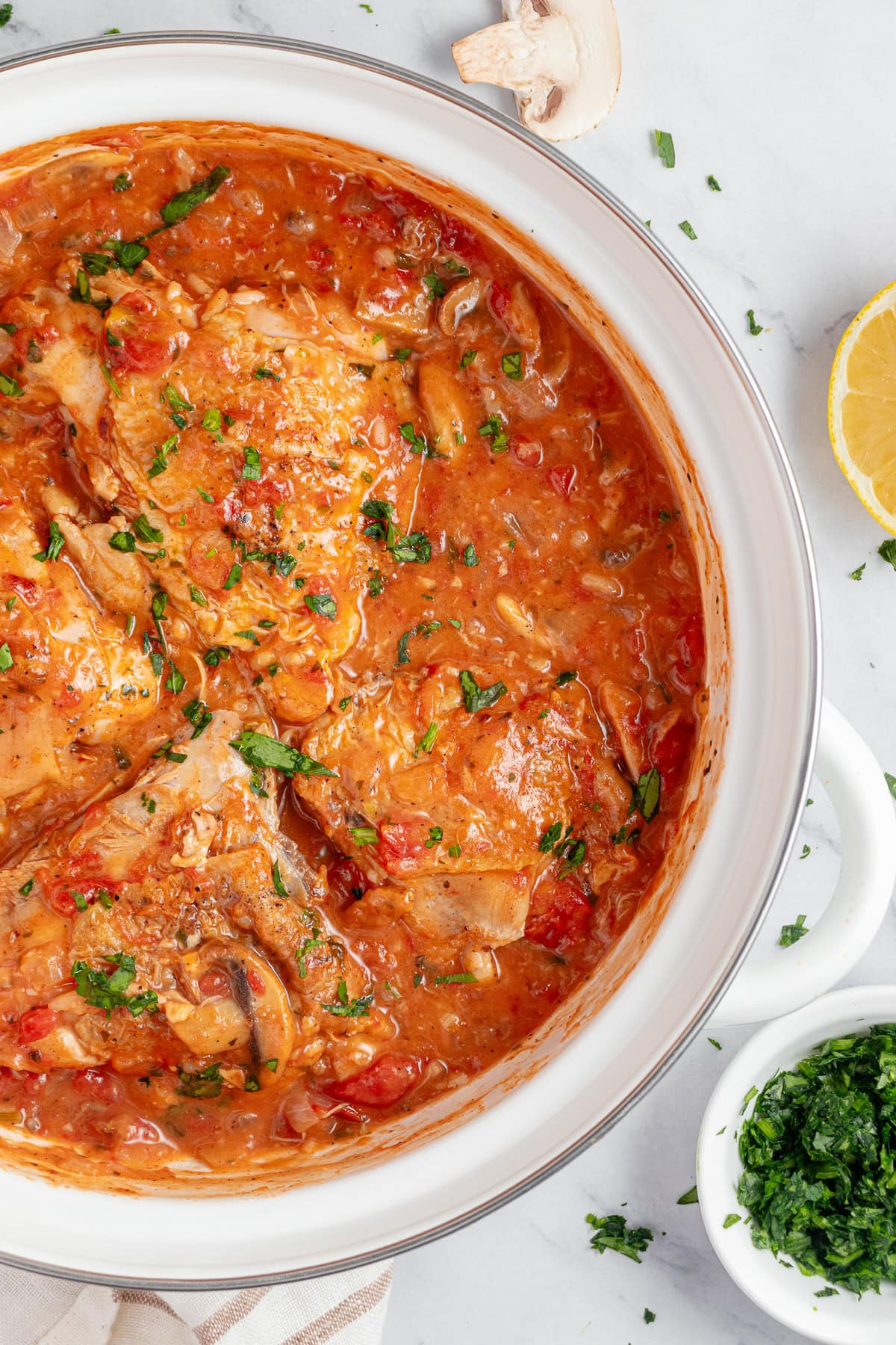 Chicken Marengo in a pot.