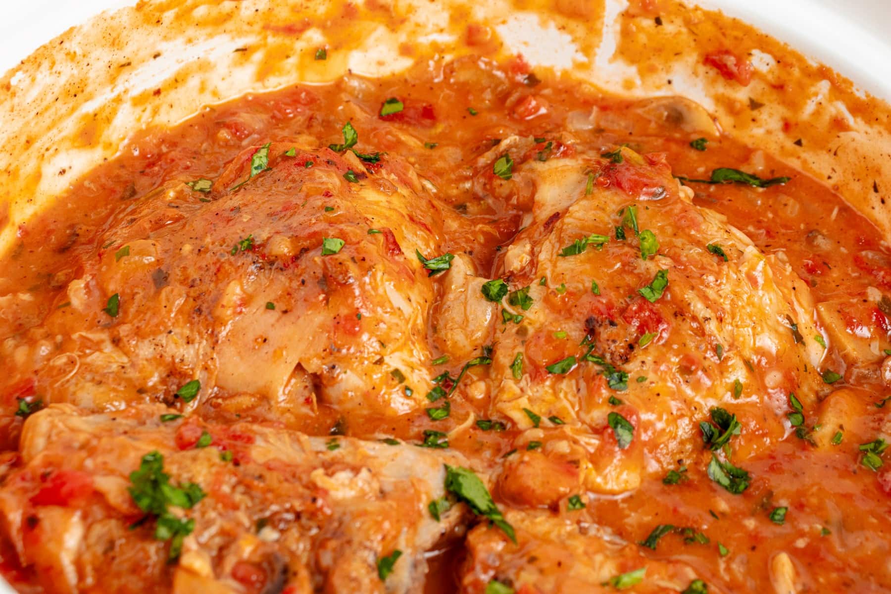 Horizontal picture of the chicken in the pot, finished recipe. 