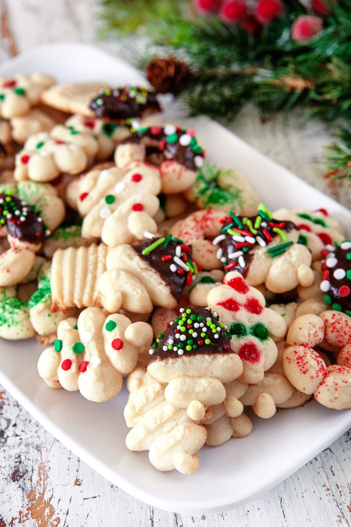 Spritz Cookies on a platter. 