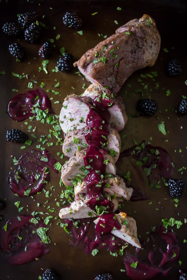 Pork Tenderloin with Blackberry Mint Sauce by Nutmeg Nanny