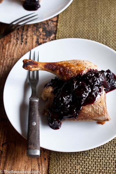 Roasted Duck Legs with Cherry Porter Sauce by The Beeroness