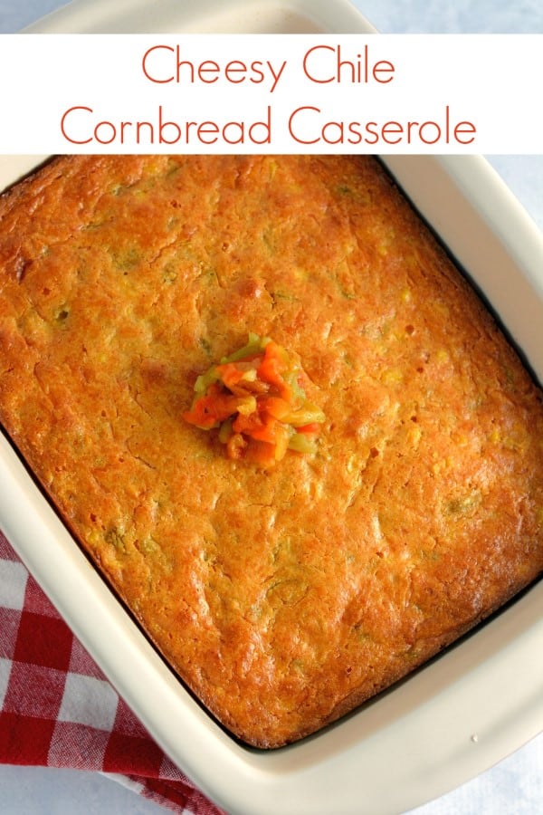 Cheesy Chile Cornbread Casserole by Savory Experiments