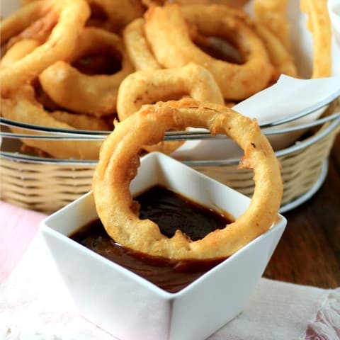 Beer-Battered Onion Rings with Southern BBQ Sauce