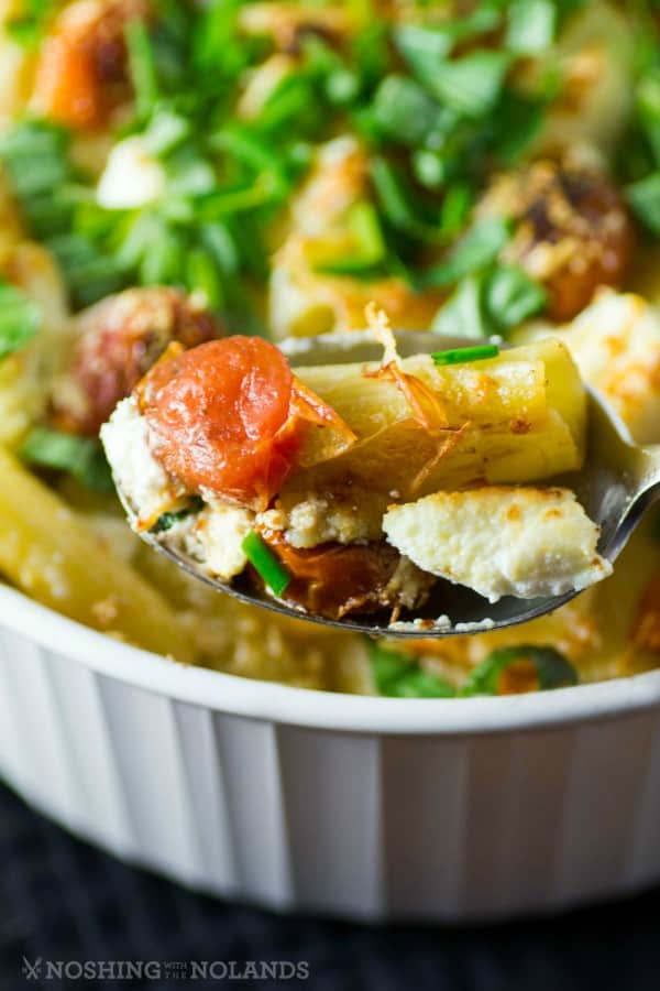 Baked Tortiglione with Three Cheeses, Vine Tomatoes and Herbs