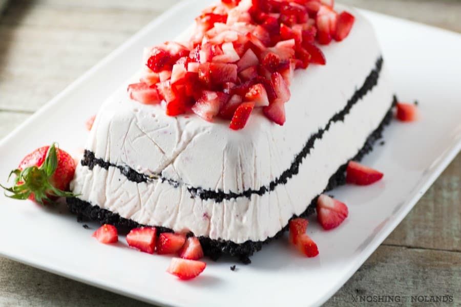 Frozen Strawberry Easy Dessert on a white plate