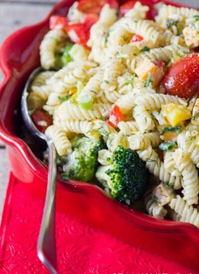 Best Three Cheese Ranch Pasta Salad hero.