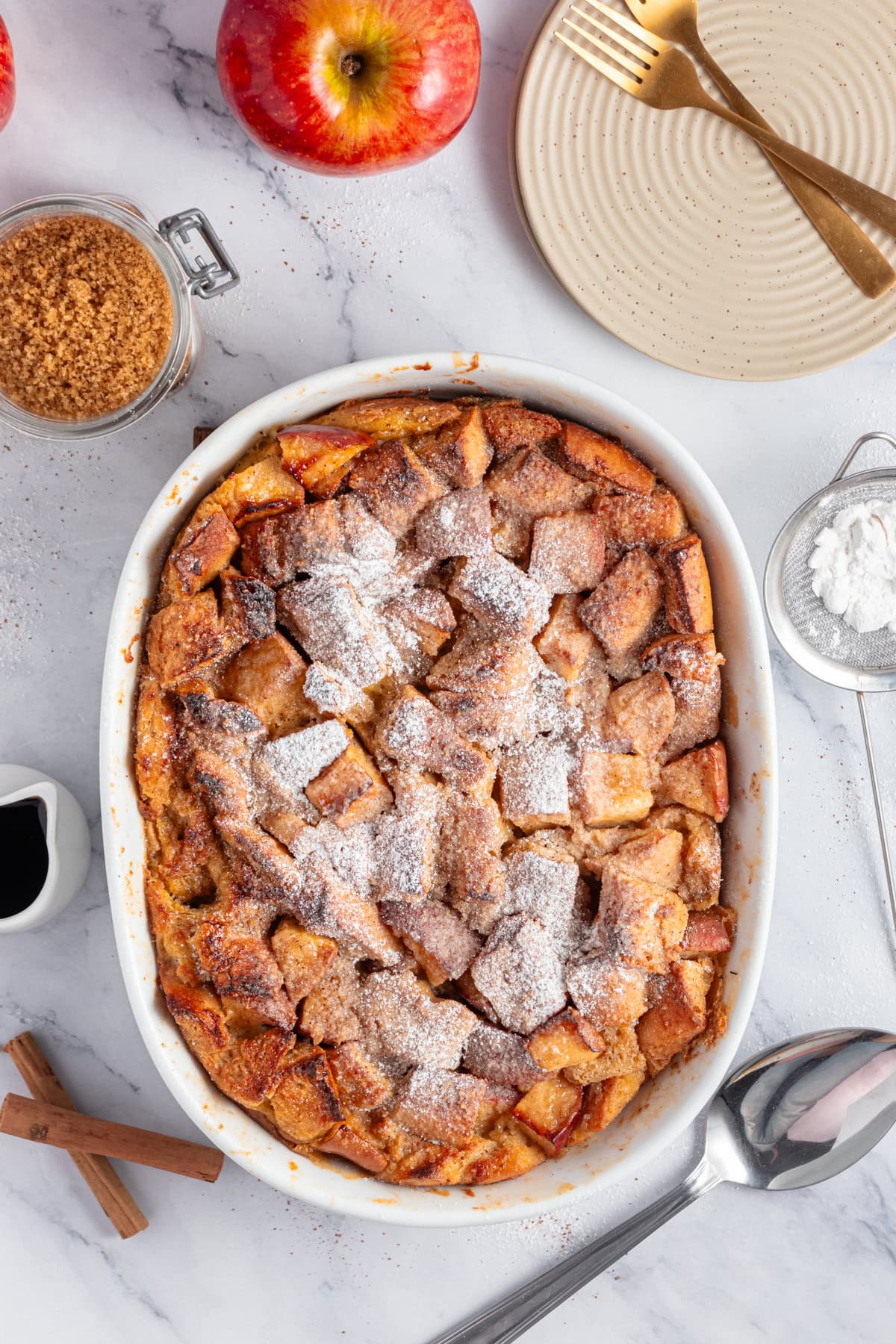 French toast casserole ready to serve.