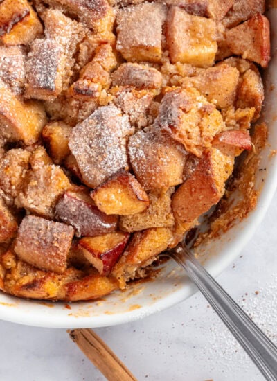 Showing a section of Overnight French Toast Casserole.