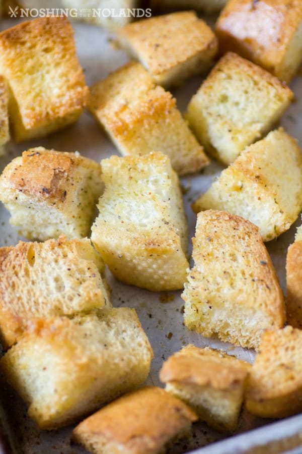 Close up of croutons