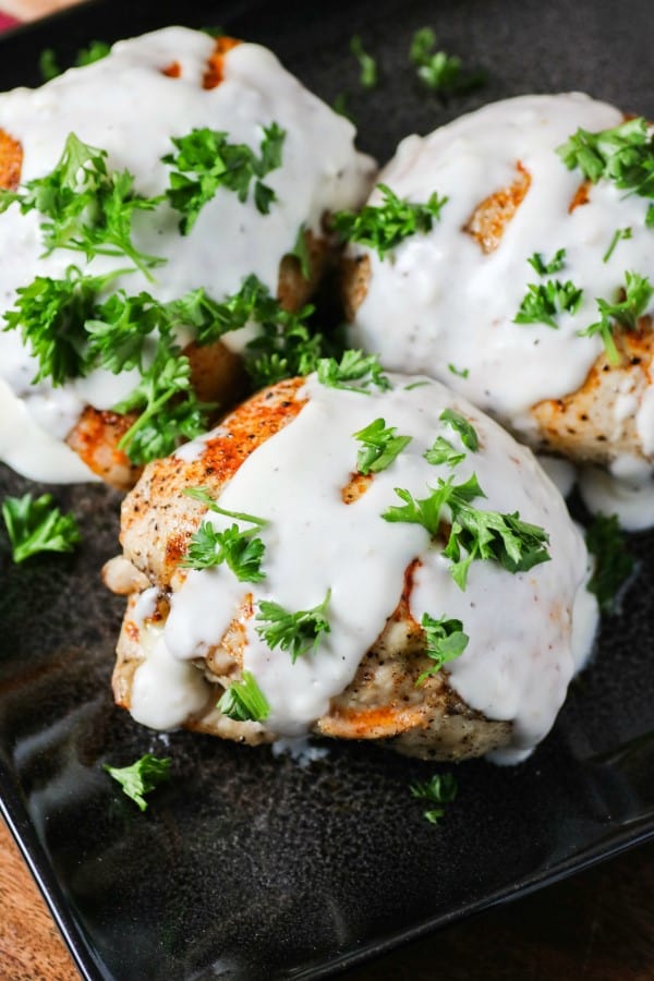 Mushroom Spinach Feta Stuffed Chicken With Parmesan Cream Sauce