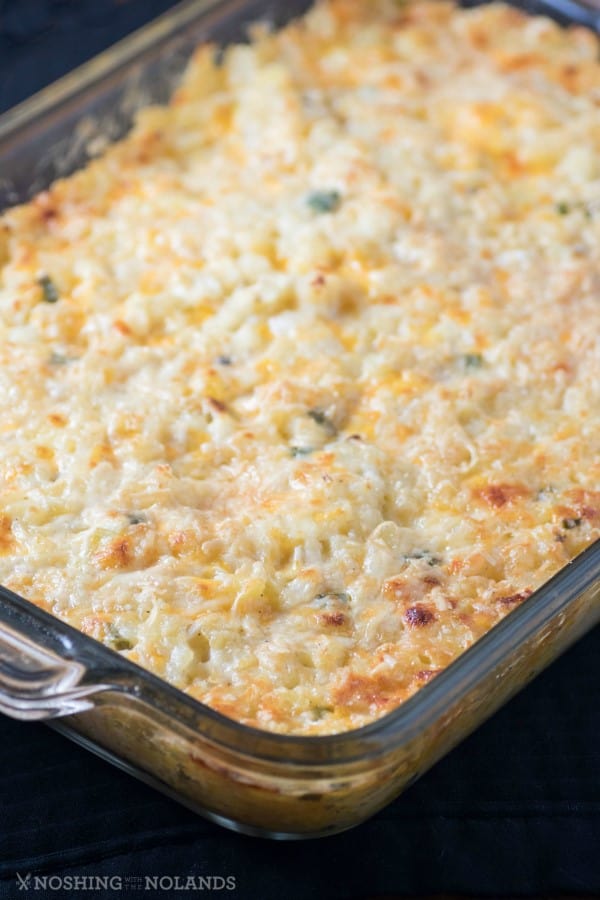 Baked Cheddar Hash Brown Casserole Recipe in a 9x13" pan