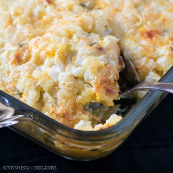 Close up of a hash brown casserole
