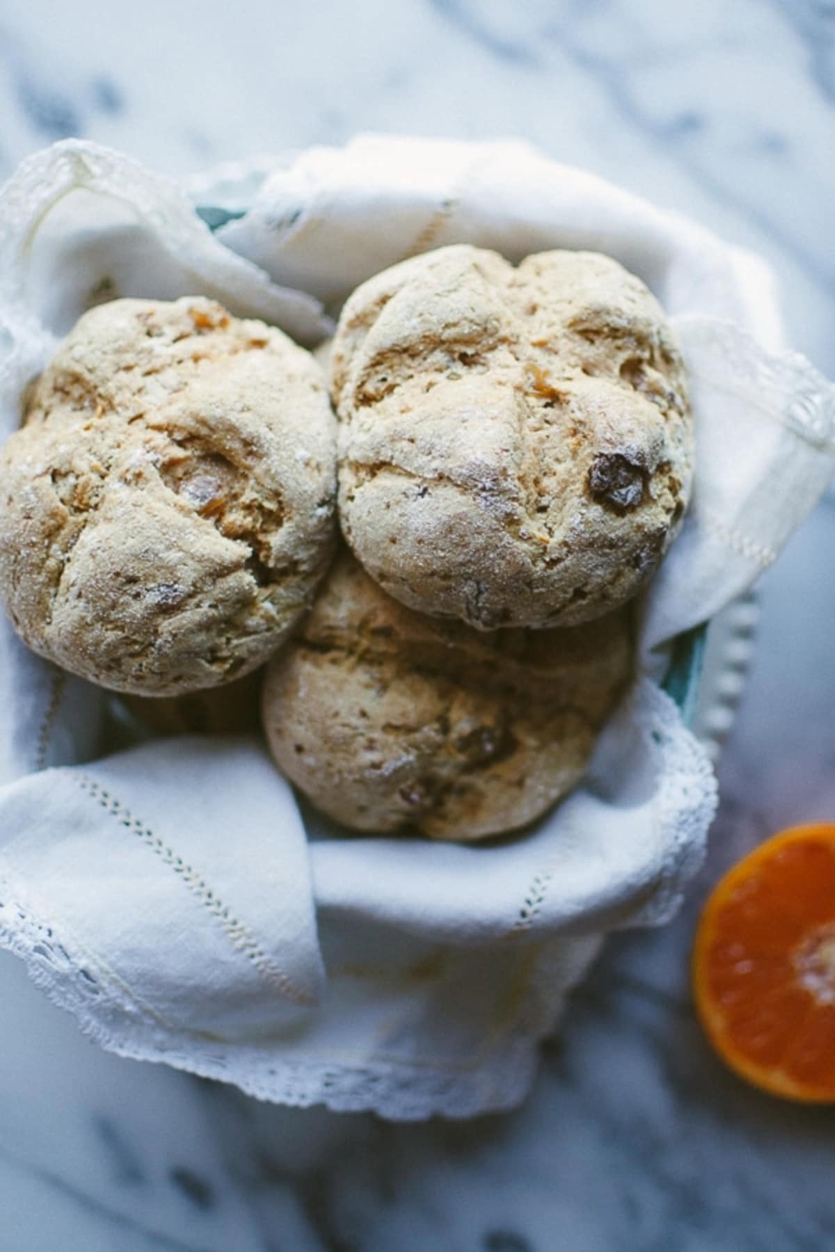 Mini Irish Soda Breads served in a basket from above.