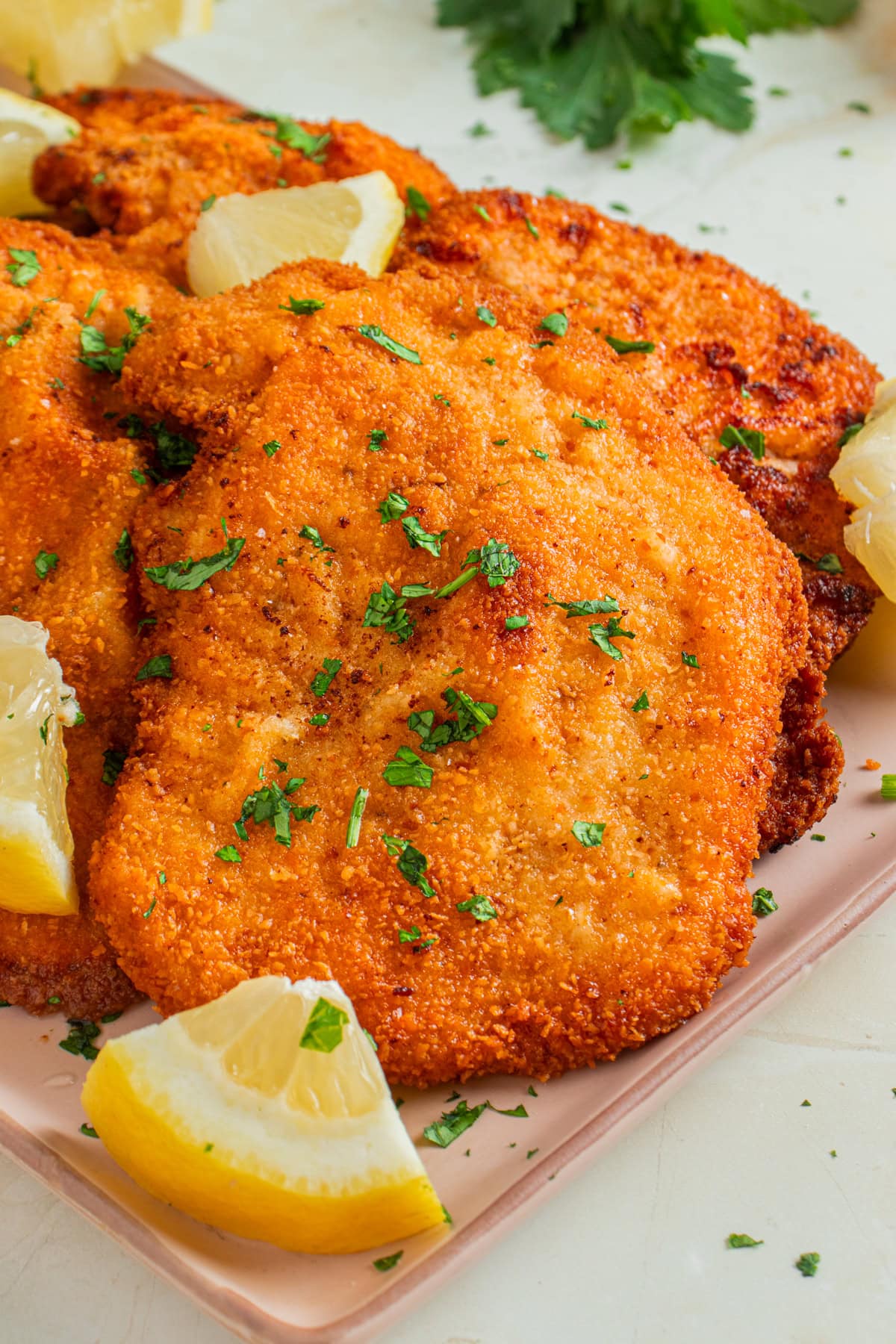 Fried pork schnitzel.