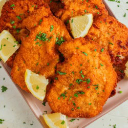 Fried pork schnitzel.