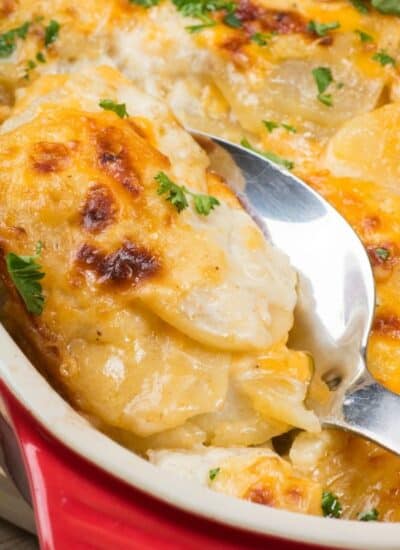 Cheesy Scallop Potatoes hero.