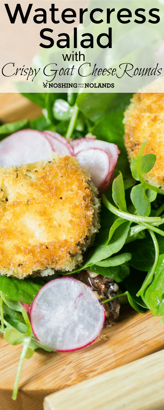 Watercress Radish Walnut Salad with Crispy Herbed Goat Cheese Rounds