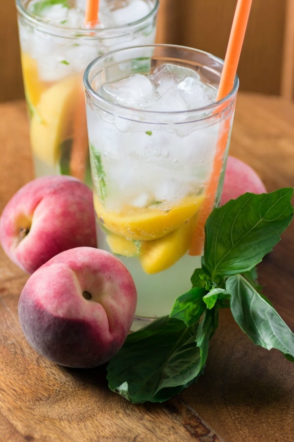 Refreshing Peach Basil Cocktail