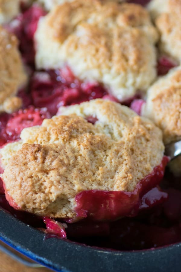 Close up of a biscuit on a cobbler