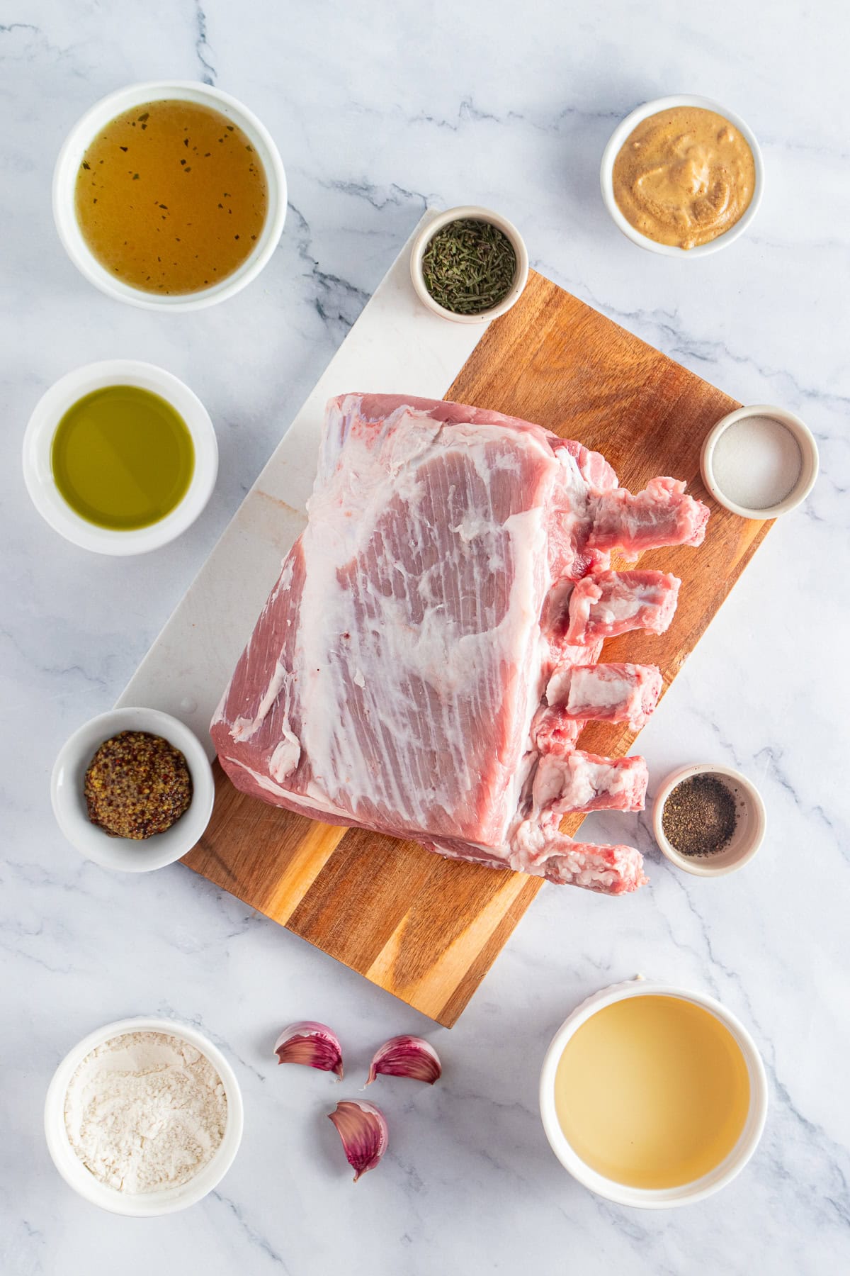 Pork rib roast ingredients over the counter.