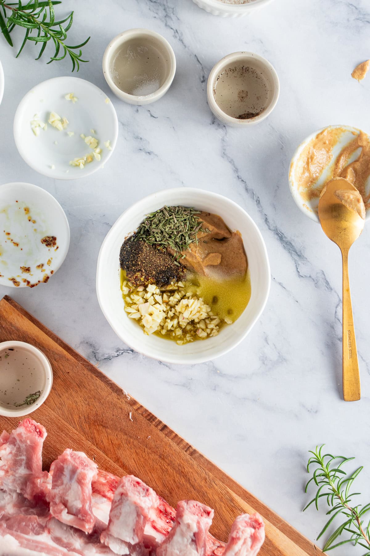 Mixing ingredients for the pork rub.