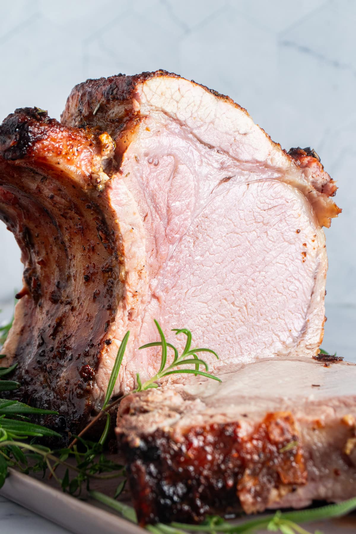 Juicy and tender pork rib roast.