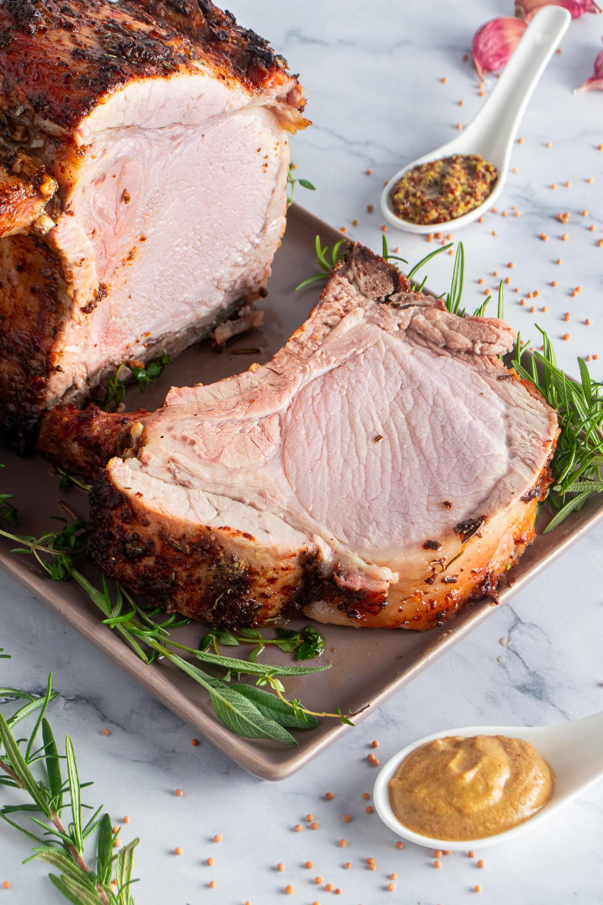 Sliced pork roast. 