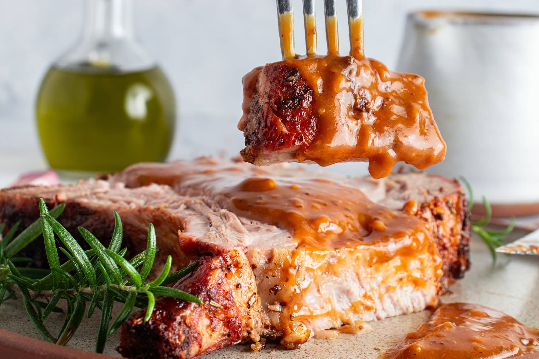 Pork rib roast served with a delicious mustard sauce.