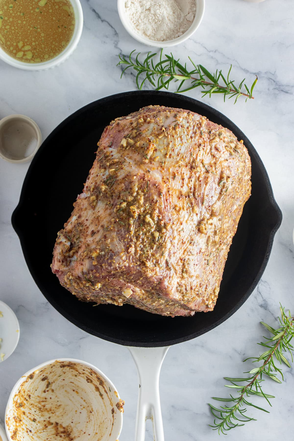 Pork rib roast coated and ready to bake.