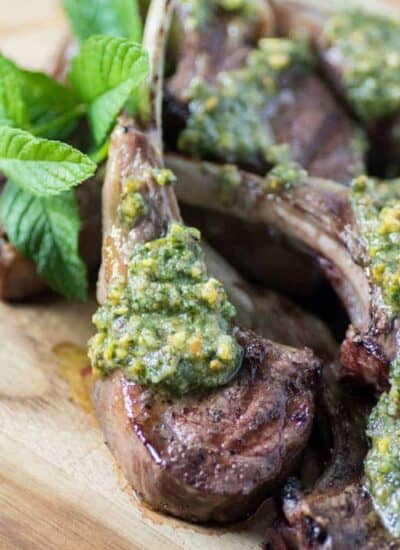 Grilled Lamb Chops with Pistachio Mint Pesto hero.