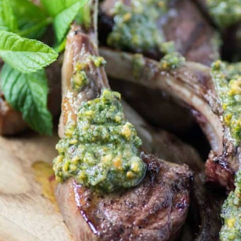 Grilled Lamb Chops with Pistachio Mint Pesto