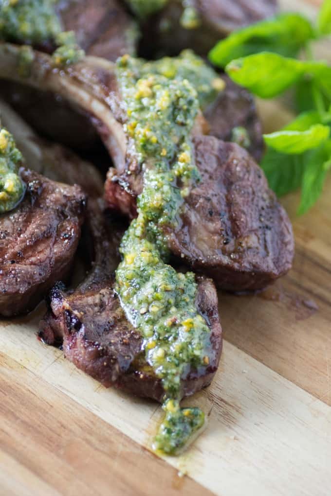 Grilled Lamb Chops with Pistachio Mint Pesto