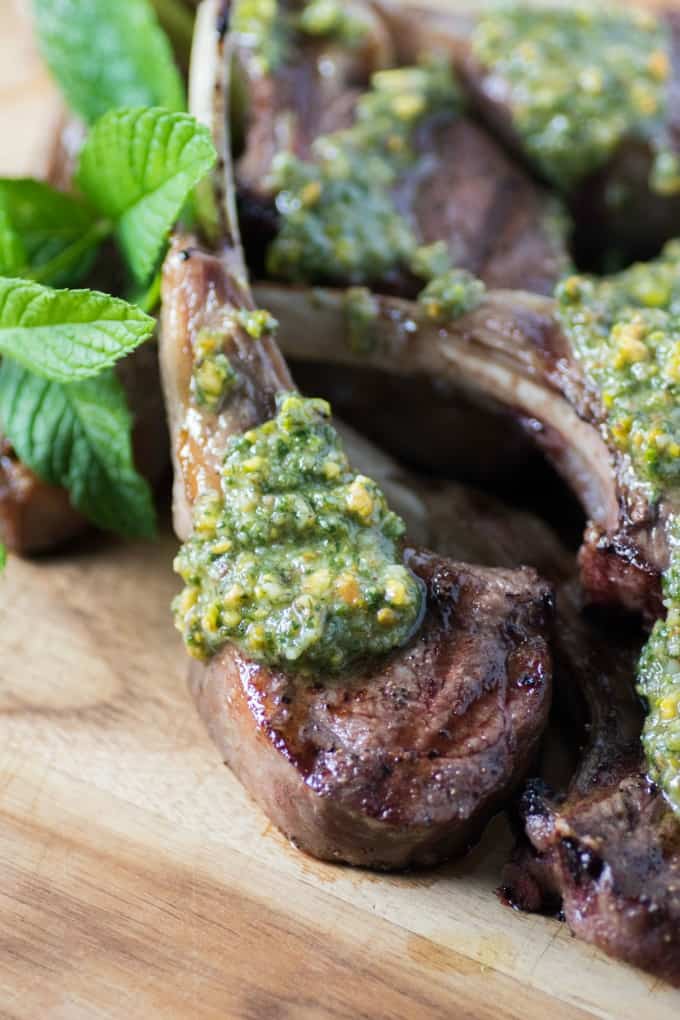 Grilled Lamb Chops with Pistachio Mint Pesto