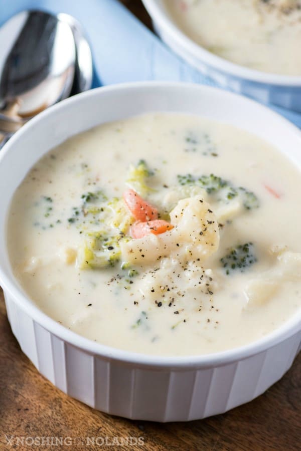 Party Tray Vegetable Soup in a white bowl