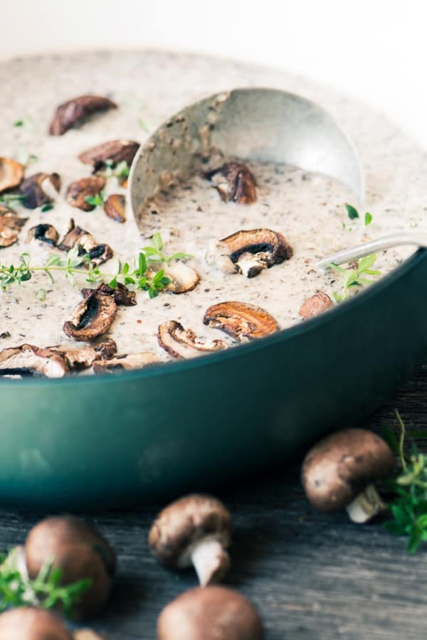 Mushroom and Brie Soup in a pot