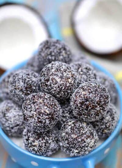 Chocolate Coconut Protein Balls hero.