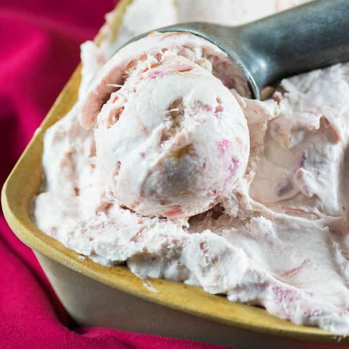 Scooping out no churn rhubarb ice cream