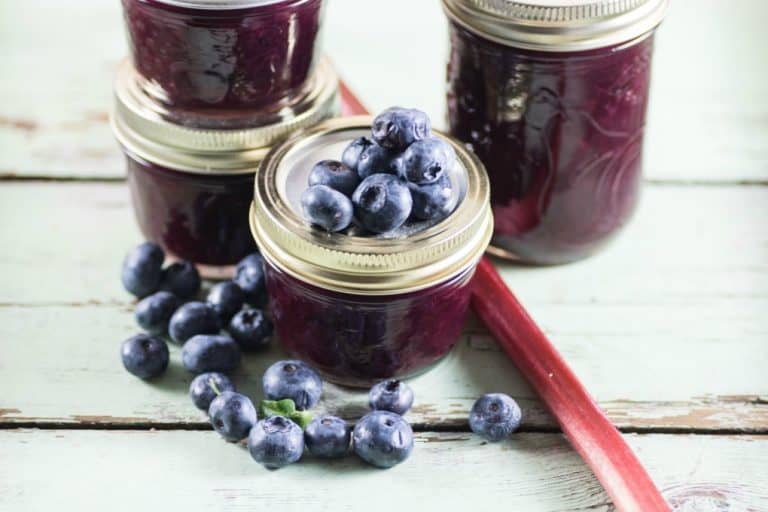 Blueberry Rhubarb Jam is easy to make and doesn't need any pectin to gel