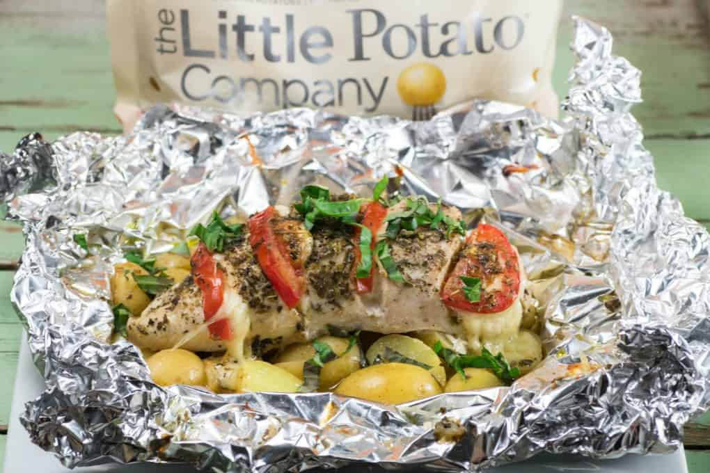 Grilled Caprese Chicken Little Potato Foil Packs